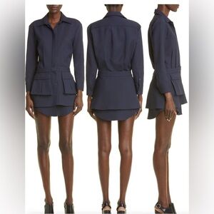 Brandon Maxwell Lucie long sleeve wool and silk blend cargo dress